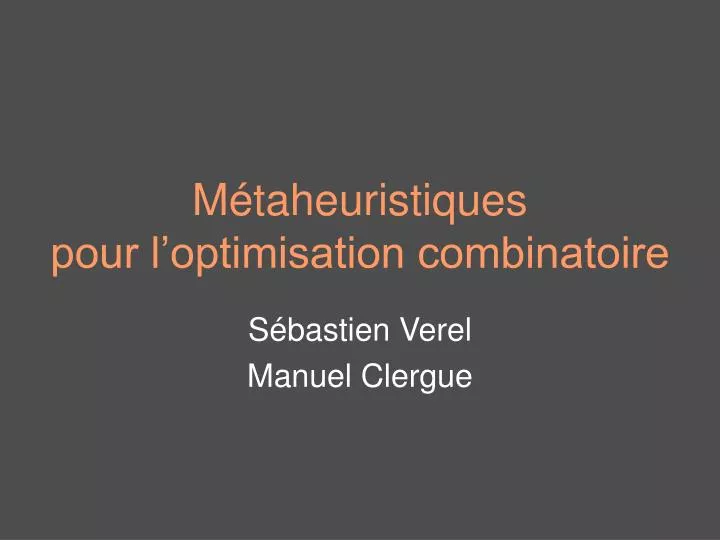 m taheuristiques pour l optimisation combinatoire