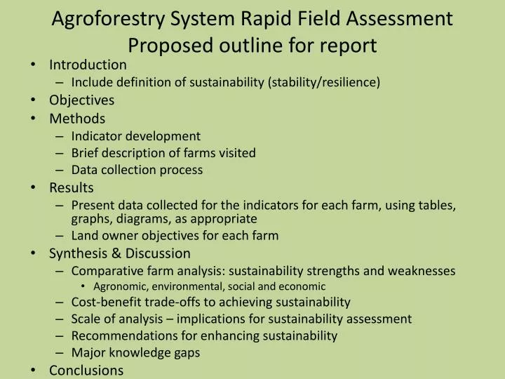 agroforestry system rapid field assessment proposed outline for report