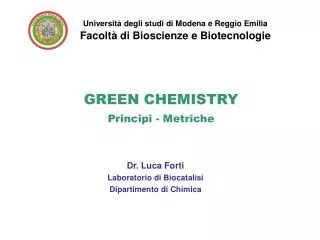 GREEN CHEMISTRY Principi - Metriche
