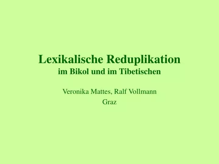 lexikalische reduplikation im bikol und im tibetischen