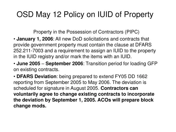 osd may 12 policy on iuid of property