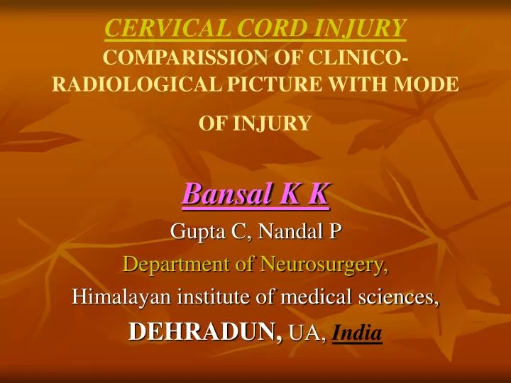 cervical cord injury comparission of clinico radiological picture with mode of injury