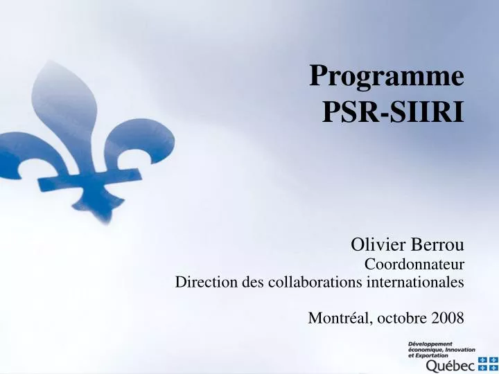 olivier berrou coordonnateur direction des collaborations internationales montr al octobre 2008