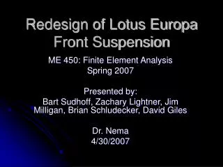 Redesign of Lotus Europa Front Suspension