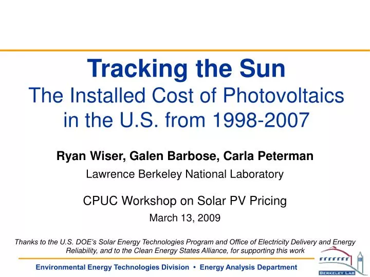 tracking the sun the installed cost of photovoltaics in the u s from 1998 2007