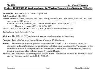 Project: IEEE P802.15 Working Group for Wireless Personal Area Networks (WPANs) Submission Title: IEEE 802.15.4 PHY Ca