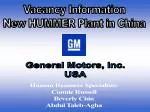 Vacancy Information New HUMMER Plant in China - slide 1