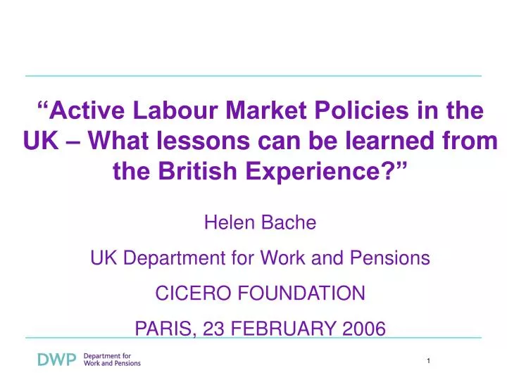 active labour market policies in the uk what lessons can be learned from the british experience