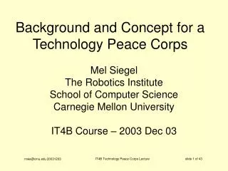 Background and Concept for a Technology Peace Corps