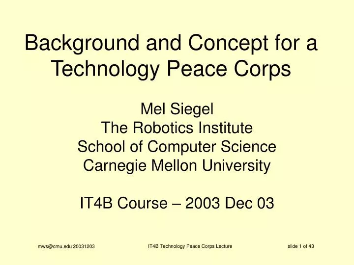 background and concept for a technology peace corps