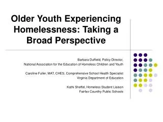 Older Youth Experiencing Homelessness: Taking a Broad Perspective
