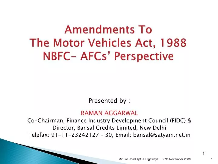 amendments to the motor vehicles act 1988 nbfc afcs perspective