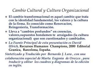 Cambio Cultural y Cultura Organizacional