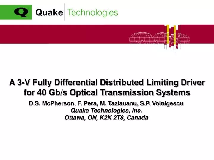 a 3 v fully differential distributed limiting driver for 40 gb s optical transmission systems