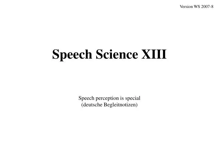 speech science xiii