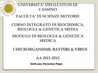 UNIVERSITA’ DEGLI STUDI DI CASSINO FACOLTA’ DI SCIENZE MOTORIE