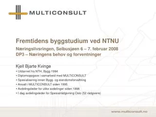 Fremtidens byggstudium ved NTNU Næringslivsringen, Selbusjøen 6 – 7. februar 2008 DP3 – Næringens behov og forventninger