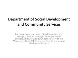 Department of Social Development and Community Services