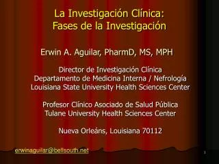 La Investigación Clínica: Fases de la Investigación