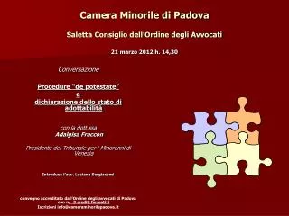 Camera Minorile di Padova Saletta Consiglio dell’Ordine degli Avvocati 21 marzo 2012 h. 14,30