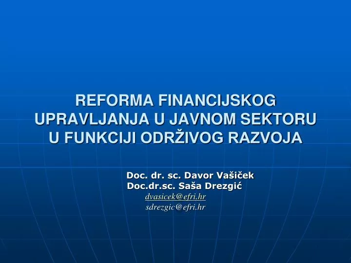 reforma financijskog upravljanja u javnom sektoru u funkciji odr ivog razvoja