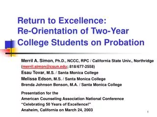 Return to Excellence: Re-Orientation of Two-Year College Students on Probation