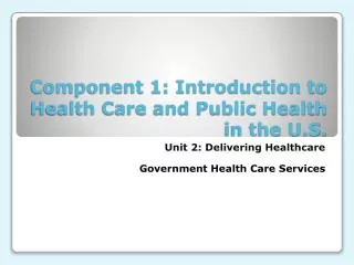 Component 1: Introduction to Health Care and Public Health in the U.S.