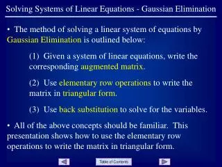 Solving Systems of Linear Equations - Gaussian Elimination