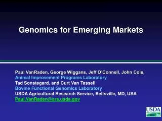 Genomics for Emerging Markets
