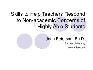 Skills to Help Teachers Respond to Non-academic Concerns of Highly Able Students