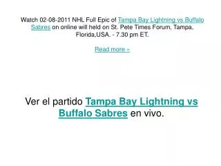 Tampa Bay Lightning vs Buffalo Sabres - Live & Exclusive On