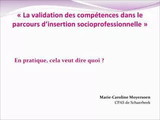 la validation des comp tences dans le parcours d insertion socioprofessionnelle