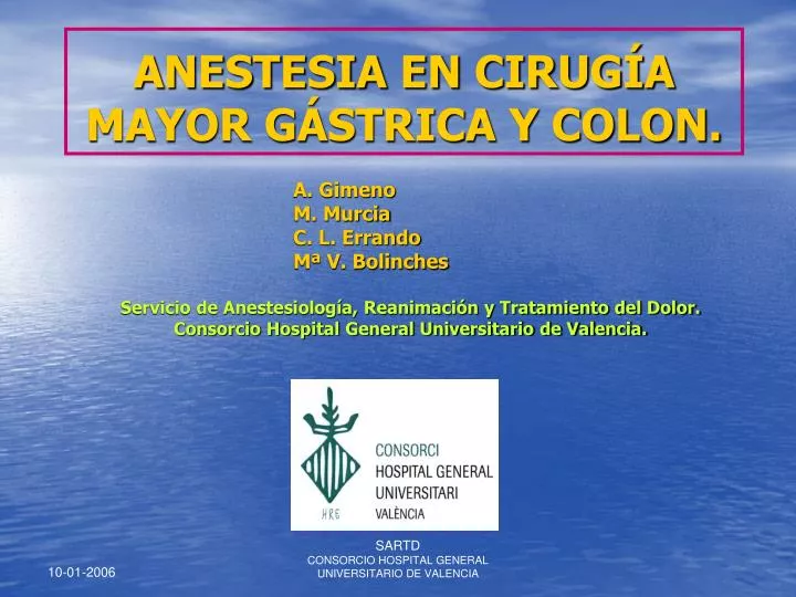 anestesia en cirug a mayor g strica y colon