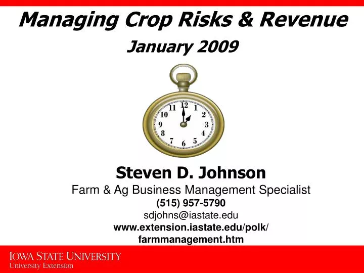 managing crop risks revenue january 2009