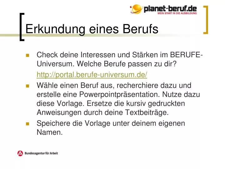 erkundung eines berufs