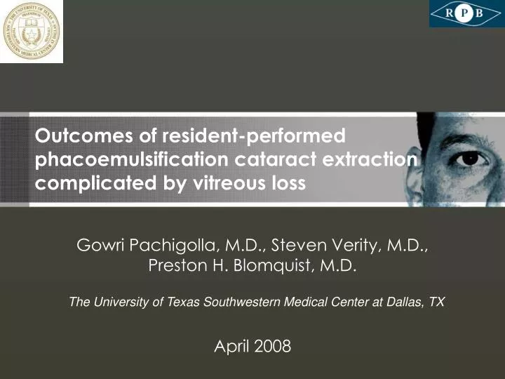 outcomes of resident performed phacoemulsification cataract extraction complicated by vitreous loss