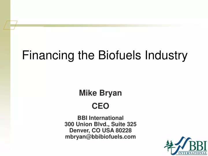 financing the biofuels industry