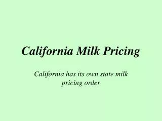 California Milk Pricing