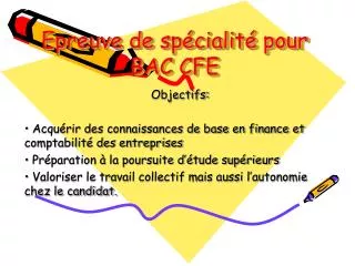 epreuve de sp cialit pour bac cfe