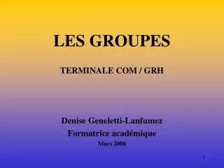 LES GROUPES TERMINALE COM / GRH Denise Geneletti-Lanfumez Formatrice académique Mars 2006