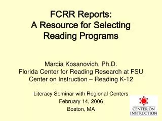 FCRR Reports: A Resource for Selecting Reading Programs