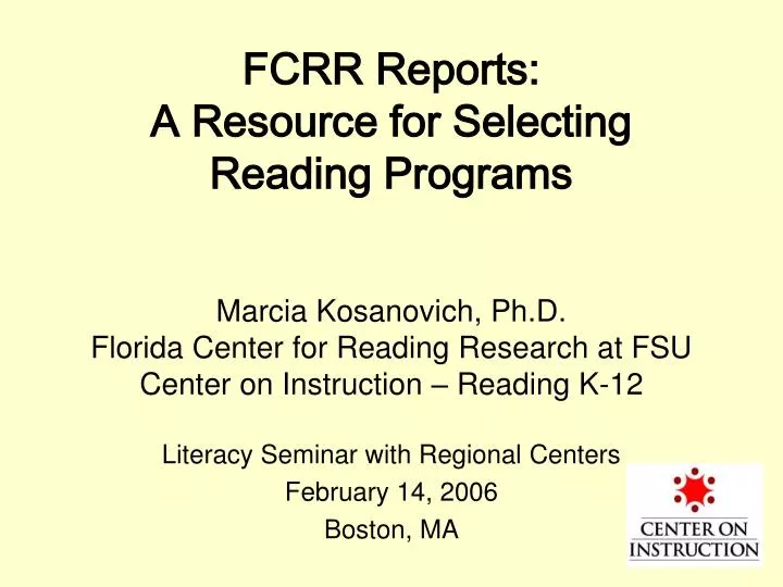fcrr reports a resource for selecting reading programs