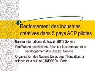 renforcement des industries cr atives dans 5 pays acp pilotes