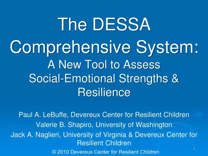 the dessa comprehensive system a new tool to assess social emotional strengths resilience