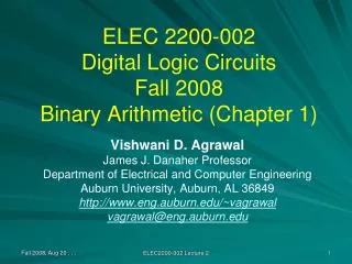 ELEC 2200-002 Digital Logic Circuits Fall 2008 Binary Arithmetic (Chapter 1)