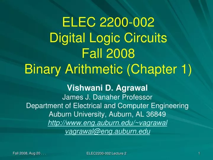 elec 2200 002 digital logic circuits fall 2008 binary arithmetic chapter 1