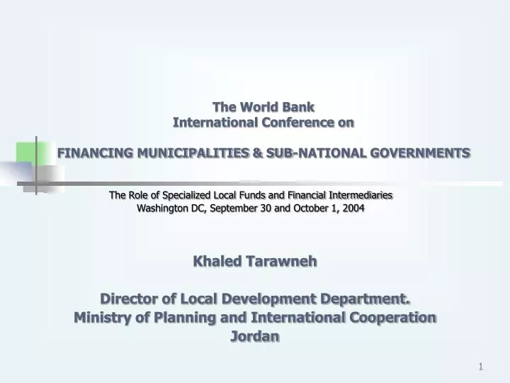 the world bank international conference on financing municipalities sub national governments