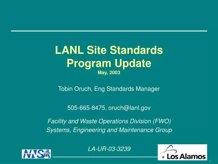 lanl site standards program update may 2003