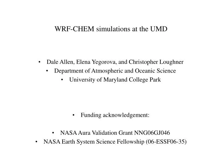 wrf chem simulations at the umd