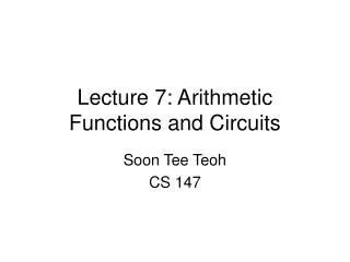 Lecture 7: Arithmetic Functions and Circuits